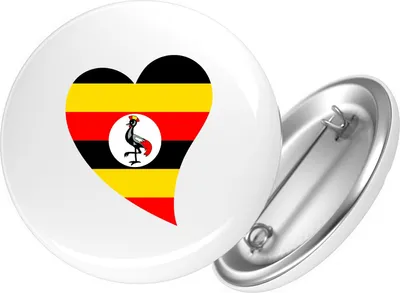 Produktbild von Huuraa Button Uganda Flagge Herz 25mm rund mit Sicherheitsnadel Ansteckbutton Geschenkidee