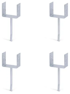 Produktbild von Alberts 4 x U-Pfostenträger mit Rundstahl-Betonanker, 121x104 mm, Betonanker 200 mm, feuerverzinkt, zum Einbetonieren