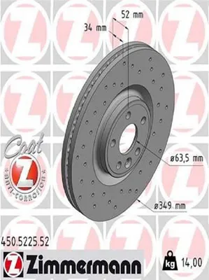 Produktbild von 2x ZIMMERMANN 450.5225.52 Bremsscheibe Vorderachse