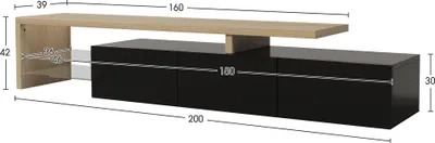 Immagine prodotto di Fortuna Lai LED TV lowboard bianco lucido con illuminazione a LED, 2 ripiani in vetro e 2 vani a giorno, mobile TV Mobili TV Tavolo da soggiorno, L/H/D:200/42/39cm, nero/natura