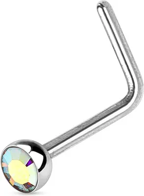 Produktbild von Autiga Nasenpiercing Stecker Nasenstecker Stift Nasen Piercing gebogen L-Form Zirkonia Kristall silber-aurora-borealis 0,8 mm