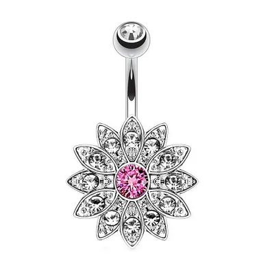 Produktbild von Taffstyle Bauchnabelpiercing Bauchnabelpiercing mit Kristallen besetzte Top Down Blume, Silber / Pink