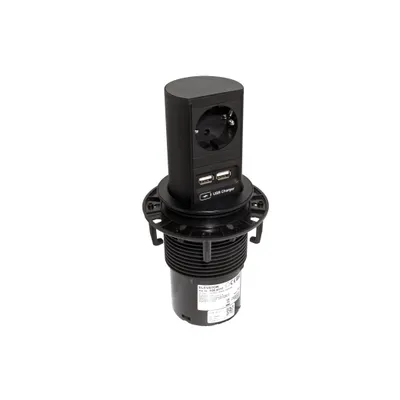 Obrázek produktu pro BACHMANN Systém Elevator, 1x zásuvka DE, zdroj 15W (2x USB A), černý (928.0177) (19.07.0402)