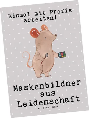 Produktbild von Mr. & Mrs. Panda Postkarte Maskenbildner Leidenschaft - Grau Pastell - Geschenk, Ausbildung, Ansichtskarten, Grußkarte, Spruch, Ansichtskarte, Kosmetiker, Fotokarte
