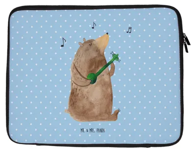 Produktbild von Mr. & Mrs. Panda Laptop Tasche Bär Lied 27 x 36 cm - Blau Pastell - Geschenk, Case, Notebook, Frau, Sleeve, Valentinstag, Liebe, Teddy, Hülle, Spruch, Herz, Laptoptasche