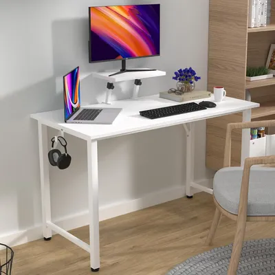 Produktbild von Schreibtisch mit Höhenverstellbar Monitorständer,Computertisch PC-Tisch,Gaming-Tisch Schreibtisch für Schlafzimmer,Büro,Bett,Sofa 100x50x75cm Weiß