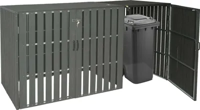 Produktbild von 1er WPC-Mülltonnenverkleidung Erweiterung HWC-J28, Mülltonnenbox, Metall Holzoptik  anthrazit