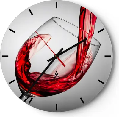 Produktbild von Wanduhr - Rund - Glasuhr - Trinken glas wein - 30x30cm - Schleichendes Uhrwerk - Lautlos - zum Aufhängen bereit - Dekoration Modern - Wanddekoration aus Glas - C3AR30x30-2258