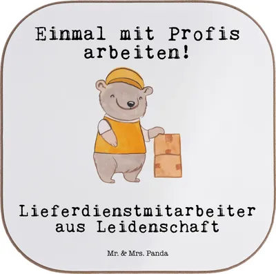 Produktbild von Mr. & Mrs. Panda Holzuntersetzer Lieferdienstmitarbeiter Leidenschaft - Weiß - Geschenk, Coaster, Witzig, gläseruntersetzer, Lustig, Pizzabringdienst, Tischschoner