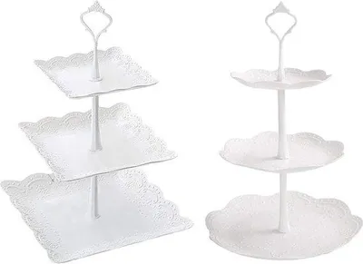Produktbild von Dreistufiger Dessertturm aus Slate, quadratisch und rund, mit Tragegriff