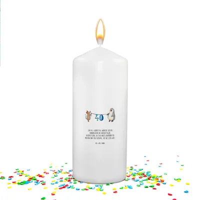 Produktbild von Mr. & Mrs. Panda Geburtstagskerze 40. Geburtstag Maus Pinguin - Weiß - Geschenk, Party, Herzlichen Glückwunsch, motivkerze, Geburtstagslicht, Jubelkerze, Happy Birthday