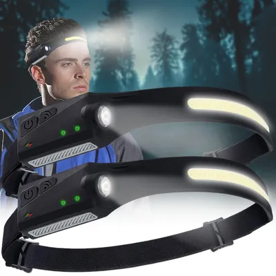 Produktbild von 2er-Set COB-LED Stirnlampe 230° Weitwinkel: Helles 350lm Licht mit Gestensteuerung, Perfekt für Joggen, Wandern & Handwerk – Immer freie Hände