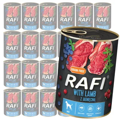 Zdjęcie produktu dla Rafi 24x400g Bezzbożowa Mokra Karma Dla Psa Z Jagnięciną Żurawiną I Borówką