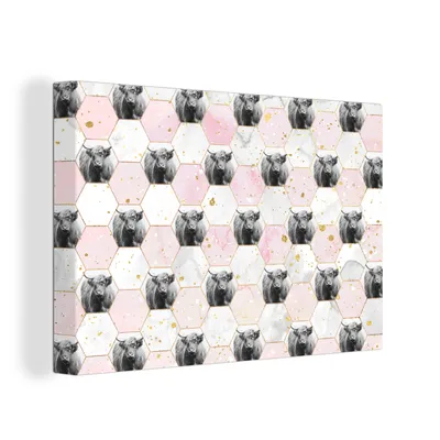 Produktbild von OneMillionCanvasses® - Leinwandbilder - 150x100 cm, Schottisches Hochlandrind - Design - Marmor, Wandbilder Kunstdruck Wanddekoration