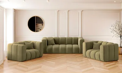 Produktbild von Kaiser Möbel Sofagarnitur 2+1+1 Couchgarnitur serie Grand stilvol, Stoff Salvador Olive