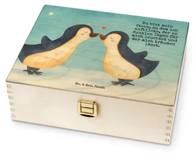 Produktbild von Mr. & Mrs. Panda Teebox Pinguin Liebe Design - Weiß - Geschenk, für Paare, Tee Aufbewahrung, Teebeutel-Box, Vertraut, Hocheitstag, Love, Pärchen, Geschenkidee, glücklich