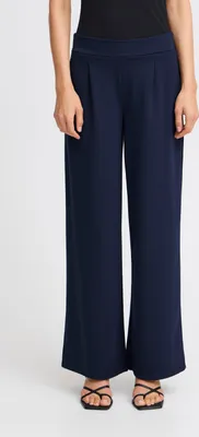 Produktbild von ICHI IHKate Damen Hose Stoffhose Culotte-Hose mit Stretch hoher Elastikbund weiter Schnitt Ziernäthe