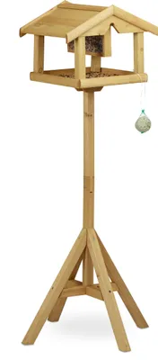 Produktbild von Relaxdays Vogelhaus mit Ständer, Aus Holz, Unbehandelt, Stehend, Vogelfutterhaus Bausatz, HBT: 117 x 50 x 50 cm, braun