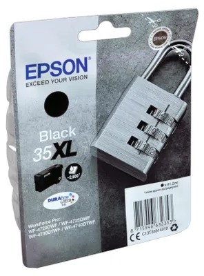 Produktbild von Epson Padlock 35XL Vorhängeschloss DURABrite Ultra Single Black Tinte, Hohe (XL-) Ausbeute, Schwarz, Tinte auf Pigmentbasis, 41,2 ml, 1 Stück(e), 2600 Seiten