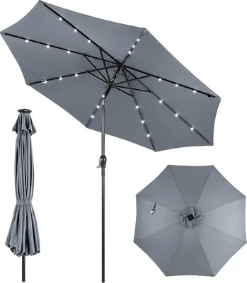 Produktbild von KOMFOTTEU Sonnenschirm 300 cm mit LED, Gartenschirm knickbar, Terrassenschirm mit Kurbel & 8 Rippen & Sonnenschutz, Marktschirm Ampelschirm für Garten, Balkon