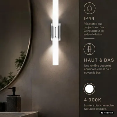 Image de Briloner Applique Salle de Bain LED 47x6,5x6,8 cm 11W 1300lm 4000K Blanc Neutre IP44 Interrupteur Chrome - Lampe Miroir Salle de Bain