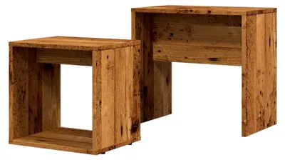 Produktbild von Nesting Beistelltisch Set aus Holzwerkstoff - Altholz - 48x30x45 cm & 37x29x36 cm - Wohnzimmer & Schlafzimmer
