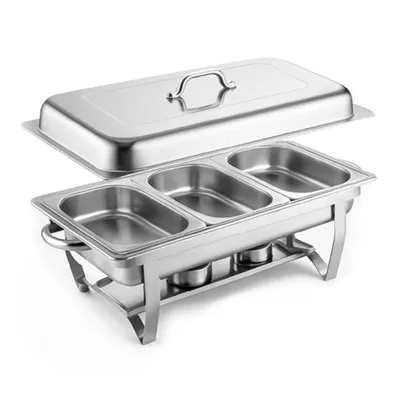 Produktbild von 1 er Set Chafing Dish Buffet Set,9L Edelstahl Warmhaltebehälter Essen Speisewärmer,Buffet Wärmer Wärmebehälter für Catering, Buffets,Party (3 Grid)