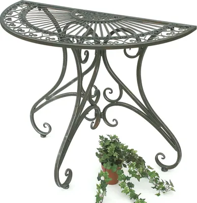 Produktbild von DanDiBo Tisch Halbrund Wandtisch Halbtisch 130434 Beistelltisch aus Metall 90 cm Gartentisch Konsole