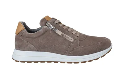 A single beige sneaker is shown against a white background.