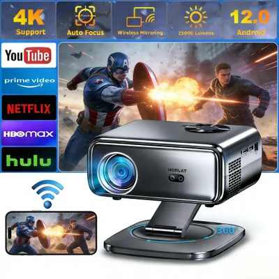 Immagine prodotto di Proiettore LED intelligente - M04 - Android - Full HD 1080p nativo - 800 ANSI lumen - Messa a fuoco automatica - Correzione automatica della distorsione trapezoidale - 2 GB + 64 GB