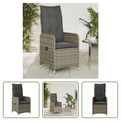 Immagine prodotto di The Living Store Poltrona da giardino regolabile con cuscino Grigio Poly Rattan