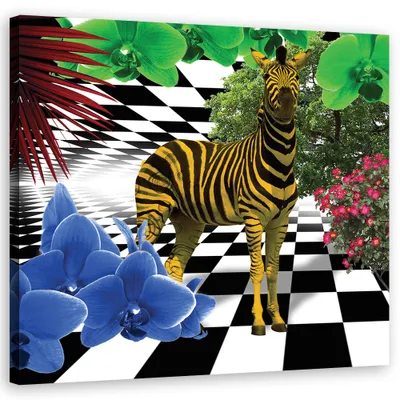 Produktbild von Leinwandbild Buntes Zebra Naturtiere 60x60 Feeby Bunt bild für die wand bereit zum aufhängen