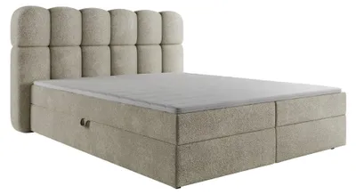 Image de Lit Boxspring 180x200 avec coffre de rangement H3 Complet avec matelas, surmatelas - SOFTI II Crème Bouclé