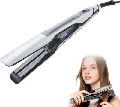 Produktbild von 2-in-1 Haarglätter & Lockenstab mit Dampffunktion, Einstellbarer Temperatur, LED Display, Aluminium-Keramikplatten