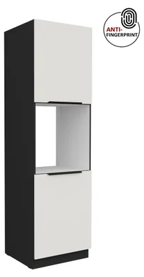 Produktbild von Küchen Hochschrank 60 cm Küche ARIA Weiss ultra matt + Schwarz matt, hochwertige Fronten mit Anti Fingerprint Beschichtung, Soft-Close Küchenzeile Küchenblock