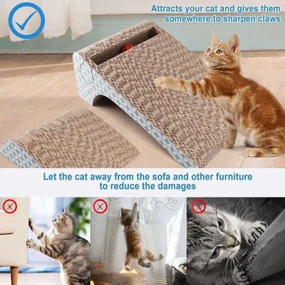 Image de Griffoir en carton 2-en-1 avec balle pour chat et poteau à griffer