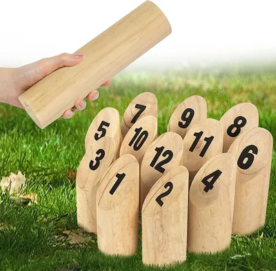 Produktbild von Kubb Wikingerspiel Wurfspiel Set Kubball Spiel Geneigter Kubbspiel aus Holz das Zahlen Sportspielzeugset für Kinder & Erwachsene CEEDIR