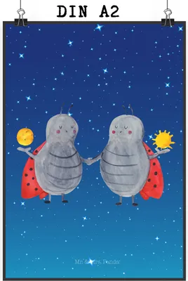 Produktbild von Mr. & Mrs. Panda Bild Sternzeichen Zwilling DIN A2 - Sternenhimmel Blau - Geschenk, wanddeko, Zwillingsschwester, drucke, Marienkäfer, Glückskäfer, wandkunst, Plakat