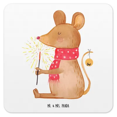 Produktbild von Mr. & Mrs. Panda Tischuntersetzer Maus Weihnachten 15er Set - Weiß - Geschenk, Coaster, Untersetzer Tisch, Tassen-Untersetzer, Weihnachtsgruß, für Gläser, Frohe