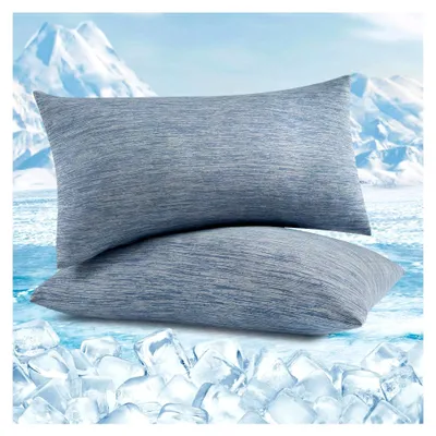 Produktbild von Kühlender Kissenbezug 2er Set, Kopfkissenbezug mit Q-Max > 0,45 Arc-Chill, Atmungsaktive Kühlfaser Kissenhülle, Haut- und Haarschonend, Sommer Kissenbezüge mit Reißverschluss, 50x70 cm, Blau