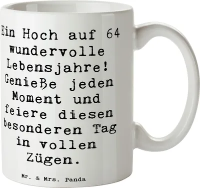 Produktbild von Mr. & Mrs. Panda Kaffeetasse Spruch 64. Geburtstag Feier - Weiß - Geschenk, Jubiläum, Pott, Happy Birthday, freude und glück, Kaffeebecher, feiern, Tasse, Becher