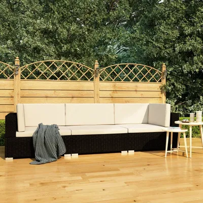 Produktbild von 3-tlg. Garten-Sofagarnitur mit Auflagen Poly Rattan Schwarz , Gartenmöbel-Sets Design 2024