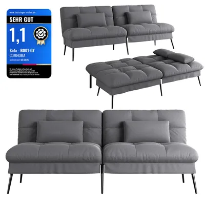 Produktbild von COMHOMA Sofa Schlafsofa mit Schlaffunktion, überzug Futon Klappsofa, Bettcouch, ecksofa, Couch Gästebett, 3-Sitzer Sofa, mit verstellbare Rückenlehne aus Stoff, Grau
