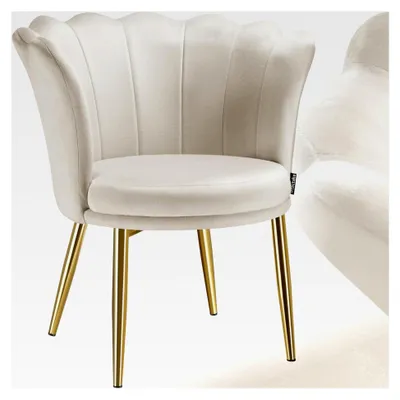 Produktbild von Kuschelsessel, moderner Sessel, Muschelsessel, Stühle für das Wohnzimmer, Esszimmerstuhl, Küchenstuhl, Cocktailsessel, Schlafzimmer Sessel, Samt, Creme/Gold