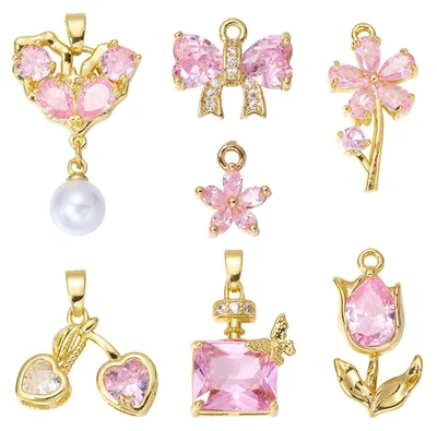 Imagen del producto de Omgoods - Juego de 7 colgantes dorados con circonitas rosas para joyería