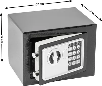 Produktbild von Tectake Möbeltresor, 17 x 23 x 17 cm, schwarz, pulverbeschichtetes Eisen, Kombinationsschloss mit 3-8-stelligem Sicherheitscode, Doppelbolzen-Verschluss, Sicherheitsblockierung bei Falscheingabe, inkl. 2 Notschlüsseln, 4 AA Batterien und LED-Batterieanzeige