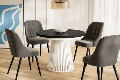 Immagine prodotto di Tavolo da Pranzo Allungabile, Tavolo da Cucina Rotondo, Stabile Costruzione con Gambe in Metallo, Diametro 100 cm, Painflow, Collezione Nero