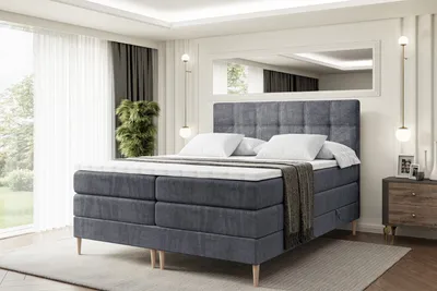 Produktbild von ALTDECOR Boxspringbett mit Holz Füßen, Matratze und Lattenrost, Topper, Polsterbett mit Bettkasten, Bett mit Stauraum H3- und H4- Matratze, Doppelbett -MARCE-FD KING-180x200 - Dunkelgrau Casablanca