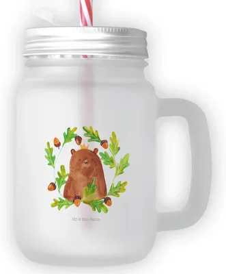 Produktbild von Mr. & Mrs. Panda Glas Bär König - Transparent - Geschenk, Teddy, Papa, mit deckel, Vatertag, Mason Jar, Trinkglas, Daddy, Cocktailglas, Bester, Vater