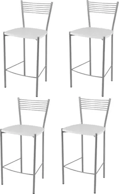 Produktbild von t m c s Tommychairs - 4er Set moderne Barhocker ELEGANCE für Küche und Esszimmer, robustes Gestell aus lackiertem Stahl, Farbe Aluminium, Sitzfläche aus Holz im Farbton Weiß lackiert